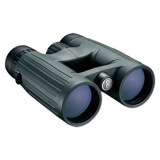 Green binoculars on white background
