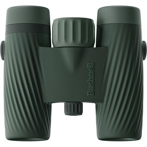 Green Bushnell binoculars on white background