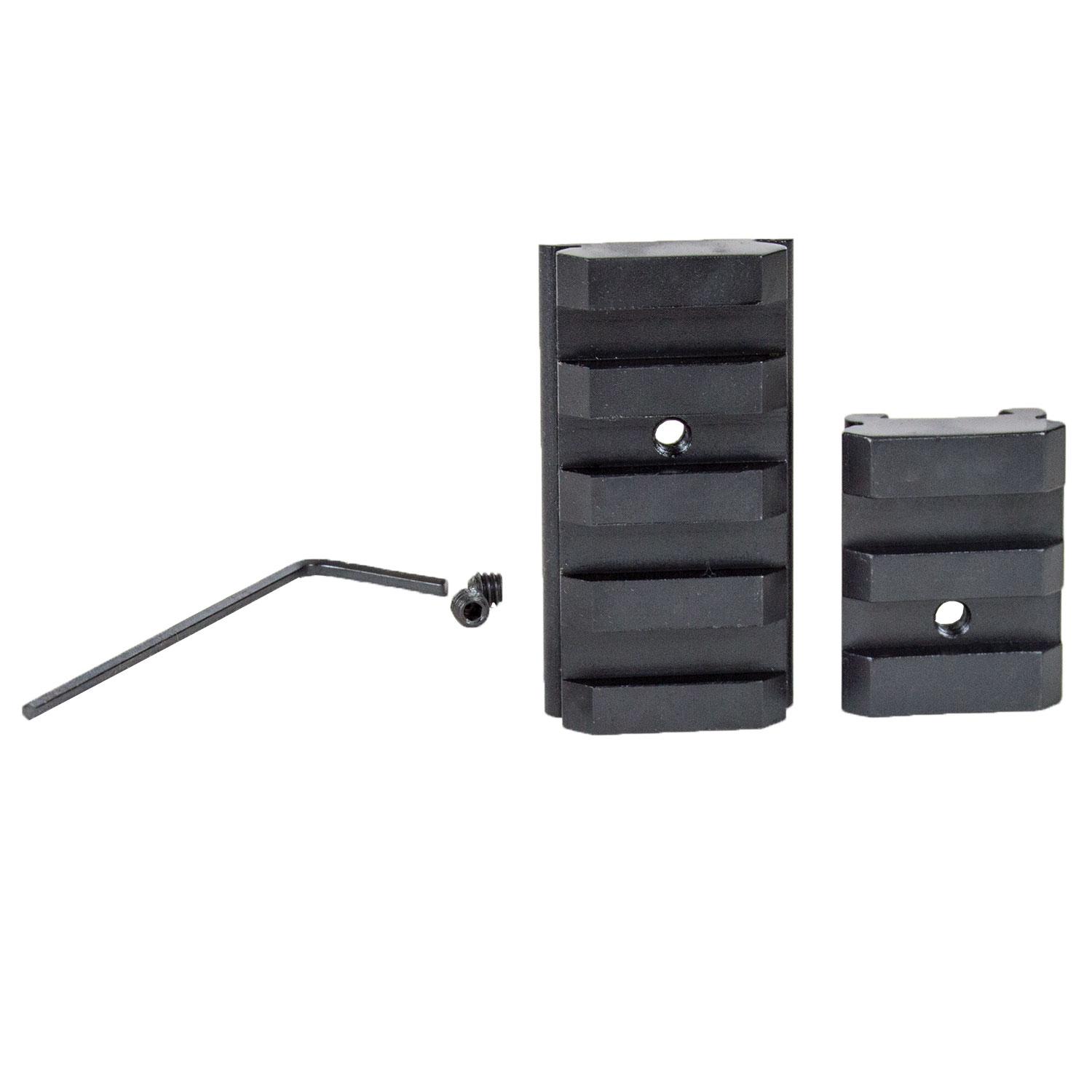 Black metal rail mounts with screw and Allen wrench