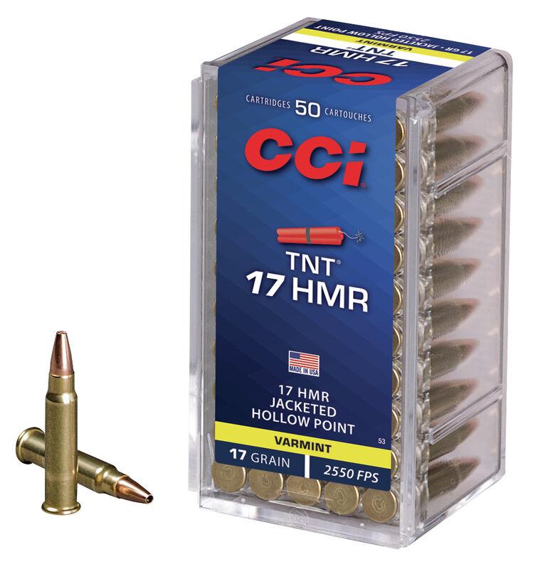 CCI TNT 17 HMR ammunition box and cartridges