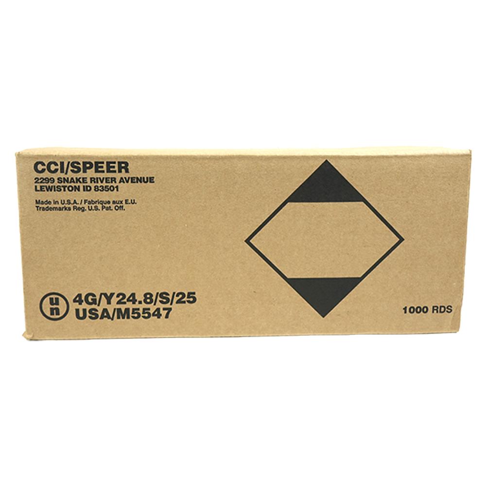 CCI Speer ammunition box with hazard label