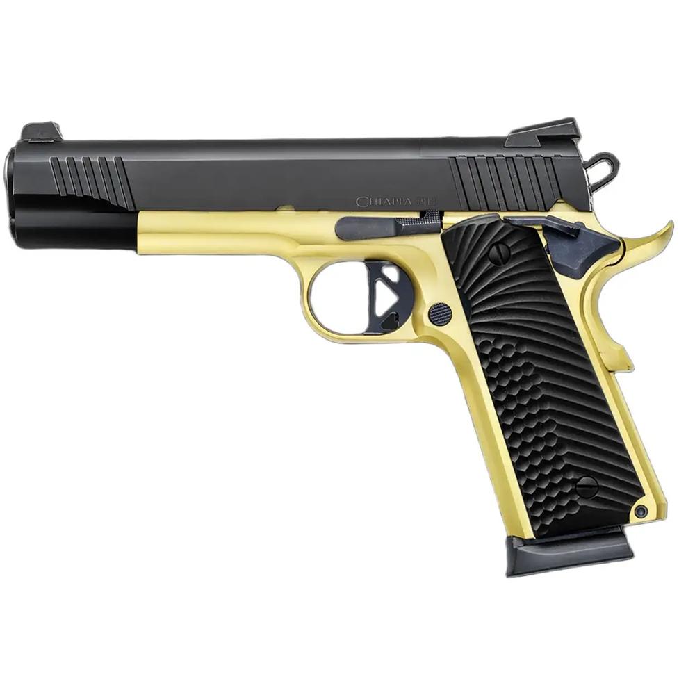 Two-tone semi-automatic pistol on white background