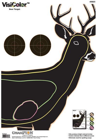 Deer shooting target with colored scoring zones
