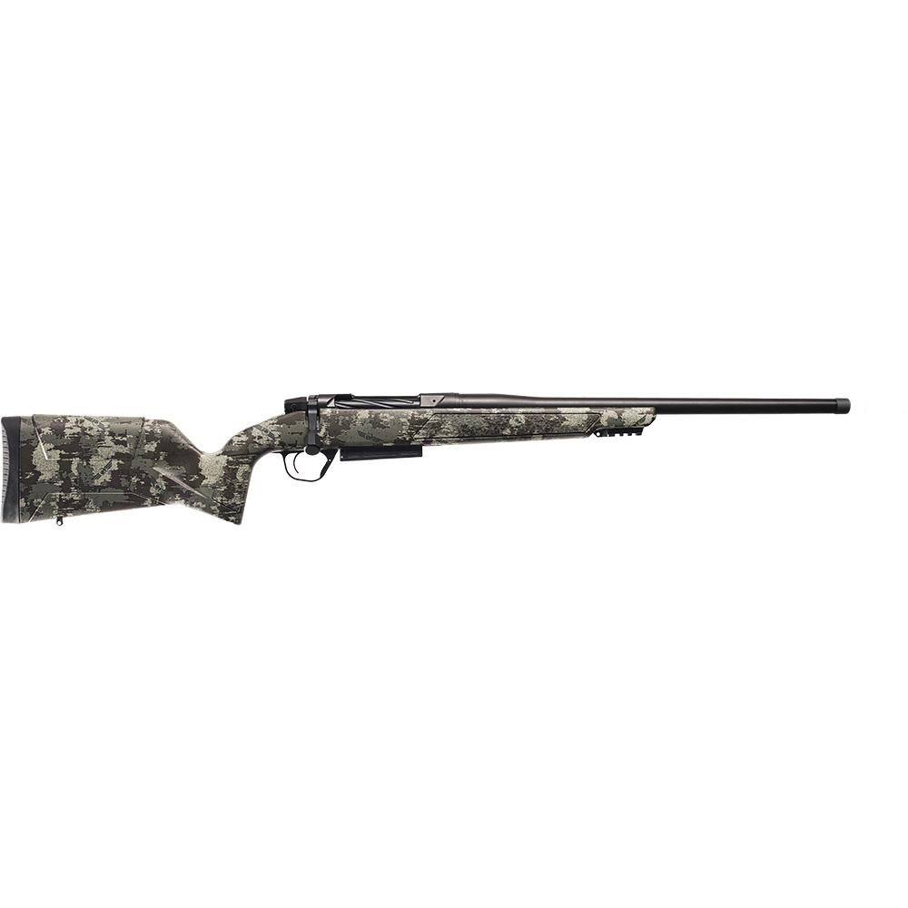 Camouflage bolt-action hunting rifle on white background