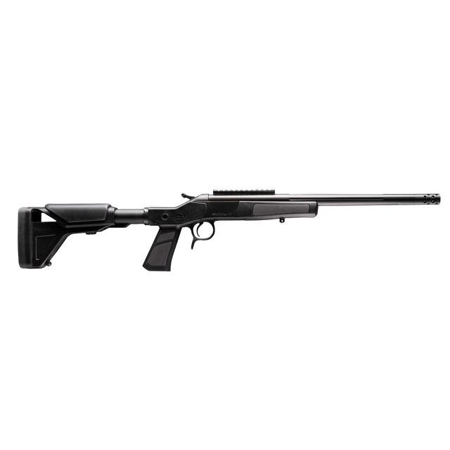 Black tactical rifle isolated on white background