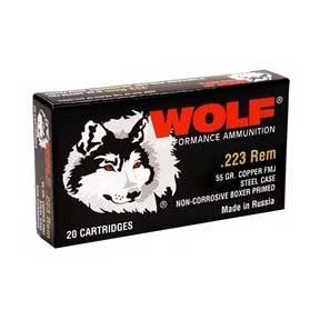 Wolf .223 Rem ammunition box with wolf logo