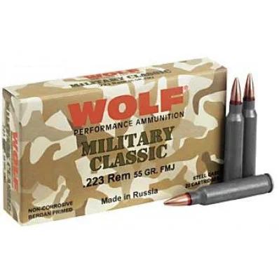 Box of Wolf .223 ammunition with cartridges