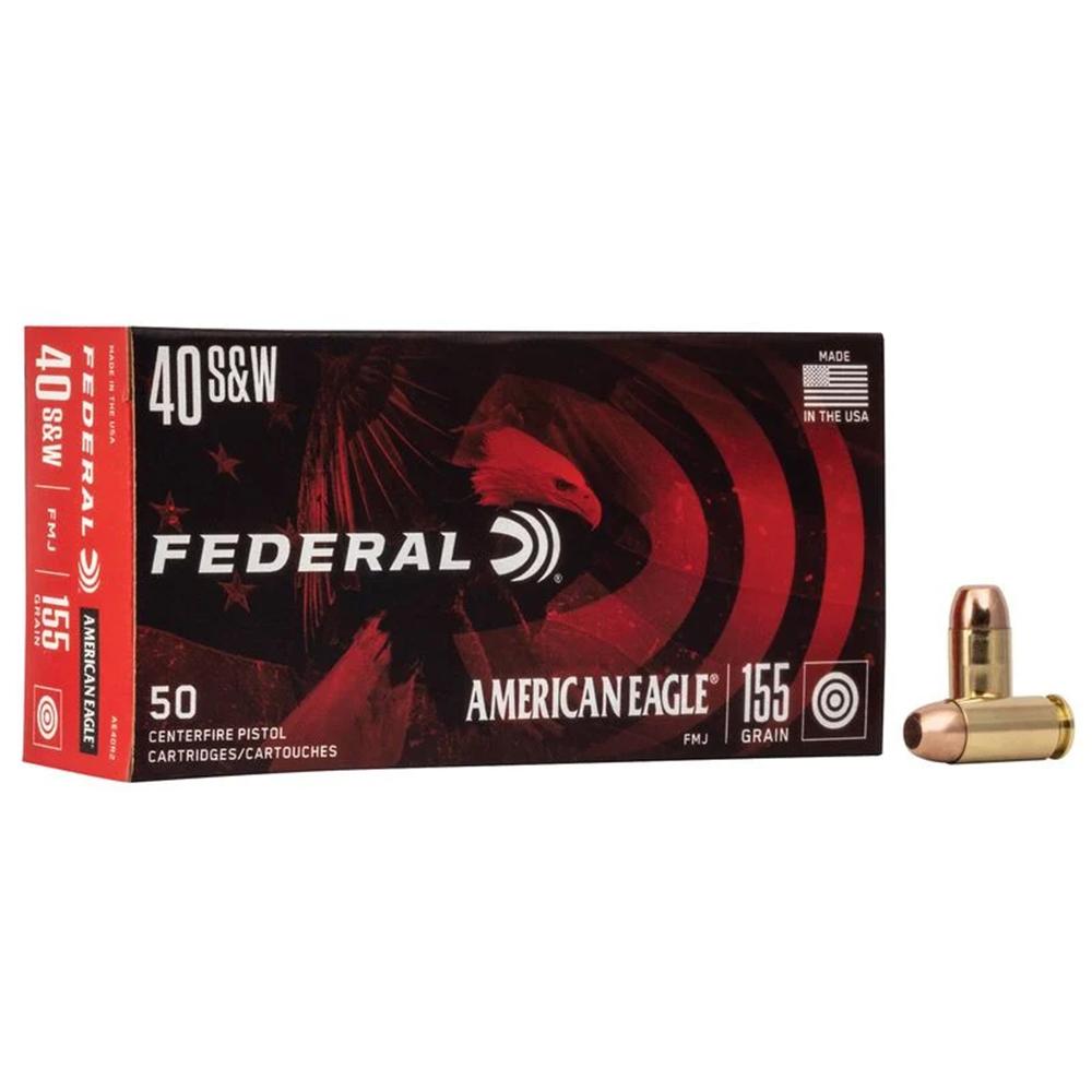 Federal American Eagle 40 S&W ammunition box and cartridges