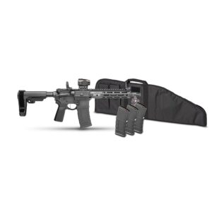 Modern semi-automatic rifle with magazines and case