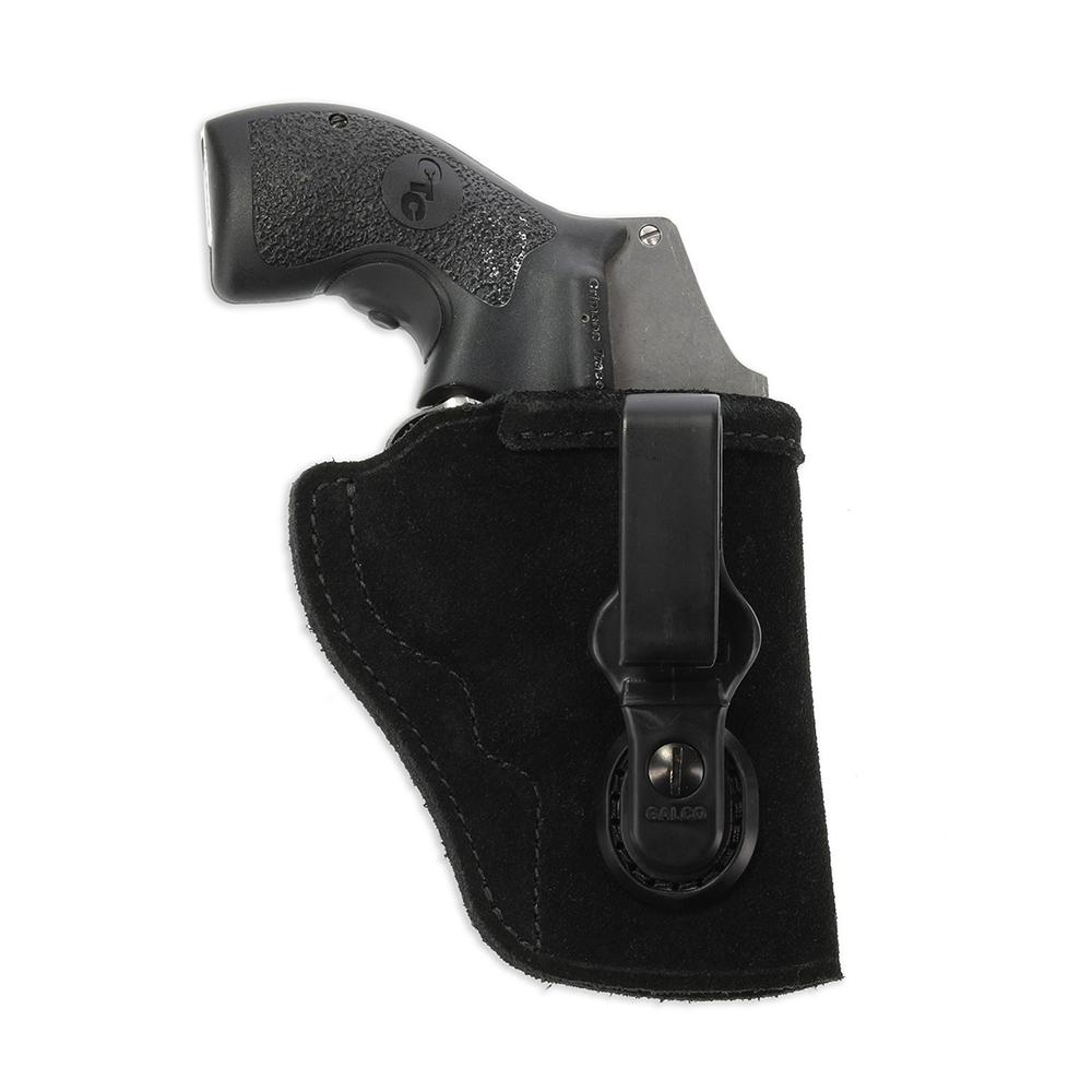 Revolver in black holster with belt clip