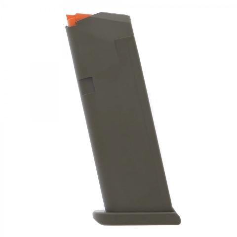 Handgun magazine with orange follower on white background