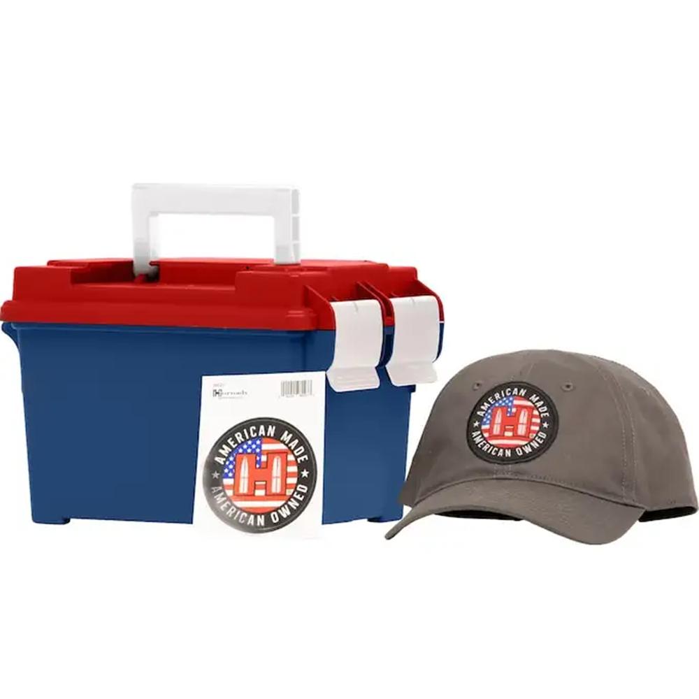 Blue toolbox and gray American Made cap