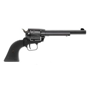 Black revolver with long barrel on white background
