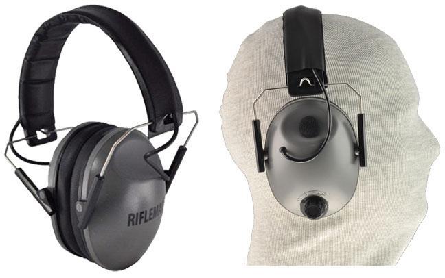 Gray over-ear hearing protection earmuffs