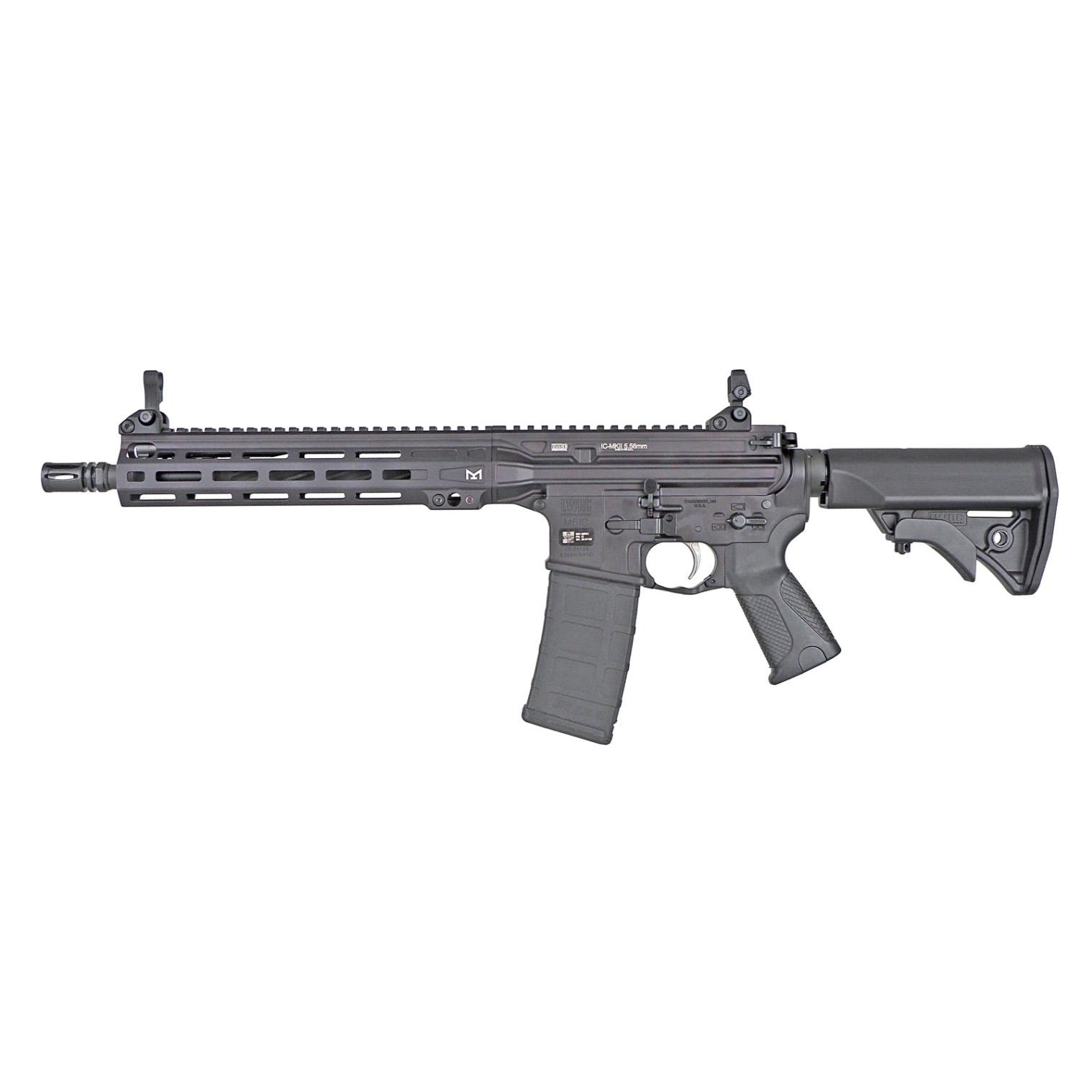 Black AR-15 style semi-automatic rifle