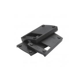 Black metal hinge brackets stacked together
