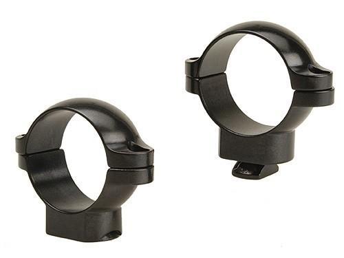 Two black metal scope mounting rings