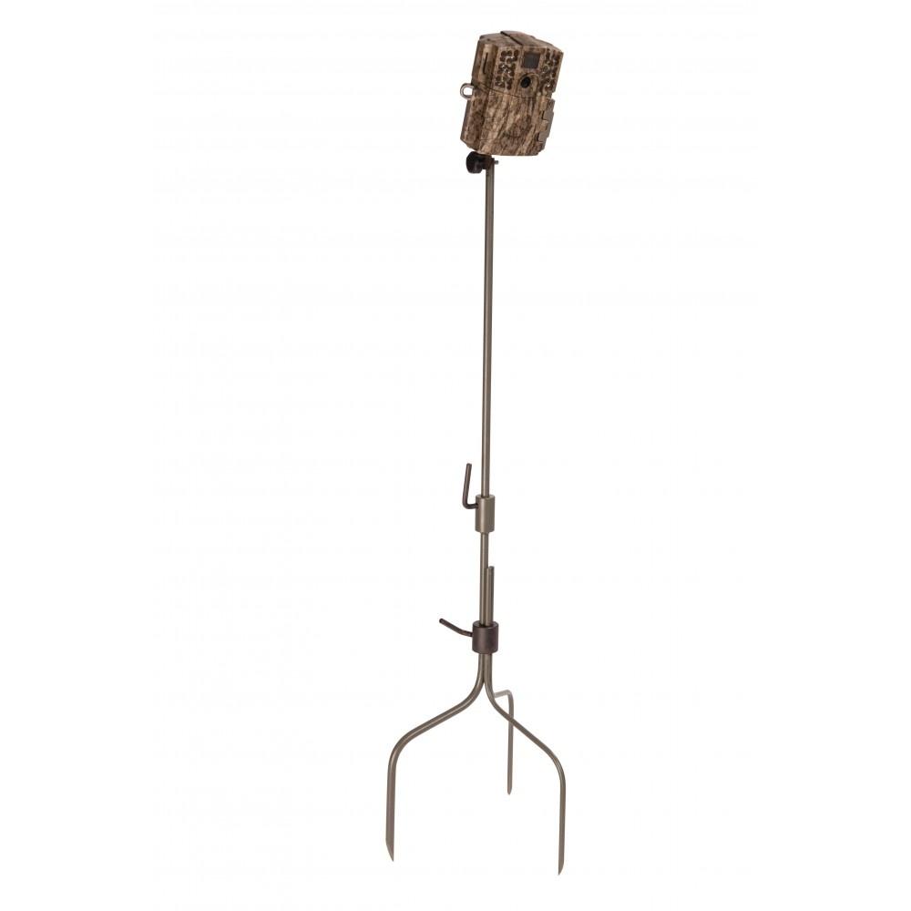 Trail camera mounted on metal ground stake