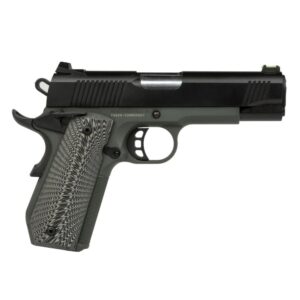 Black and gray semi-automatic pistol on white background