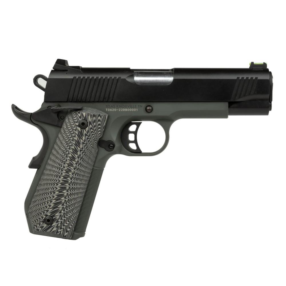 Black and gray semi-automatic pistol on white background