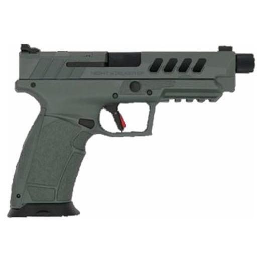 Green semi-automatic pistol on white background