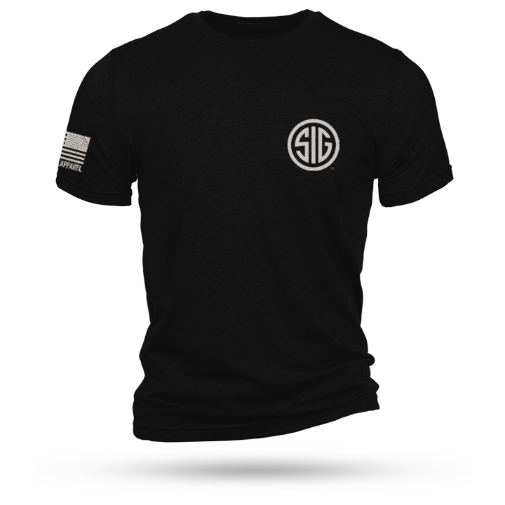 Black SIG logo T-shirt with flag sleeve