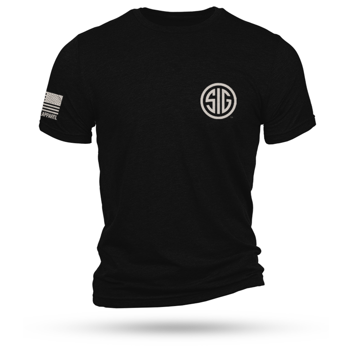 Black SIG logo T-shirt with flag sleeve