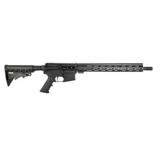 Black AR-15 style semi-automatic rifle on white background