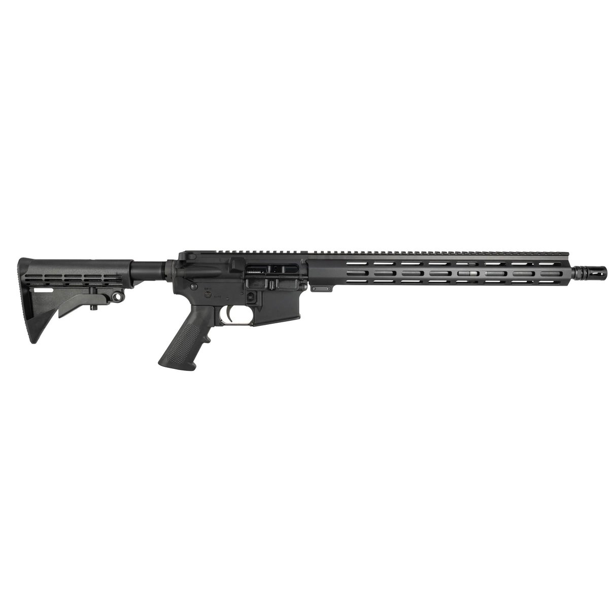 Black AR-15 style semi-automatic rifle on white background
