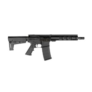 Black AR-15 style semi-automatic rifle
