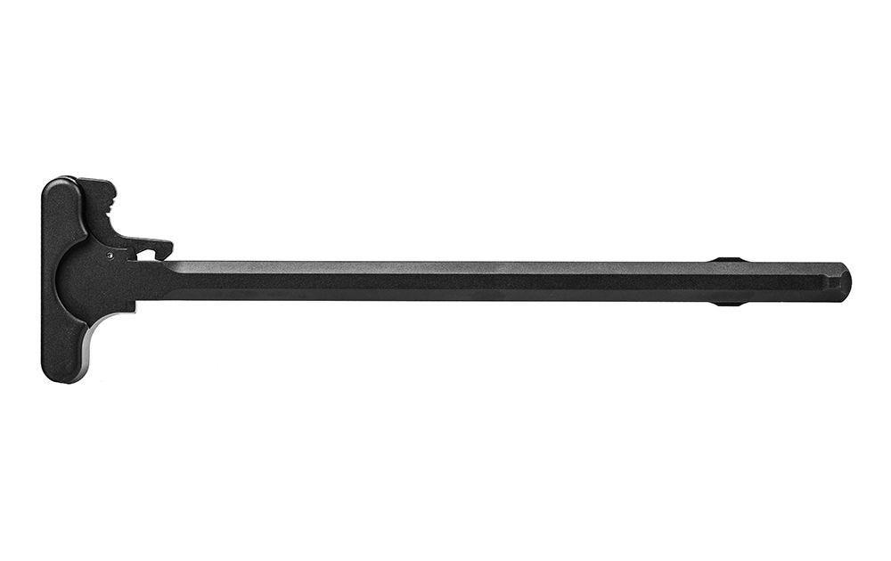 Black AR-15 charging handle on white background