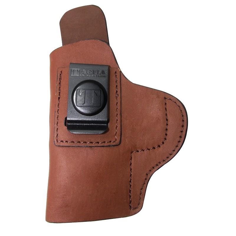 Brown leather concealed carry gun holster with clip