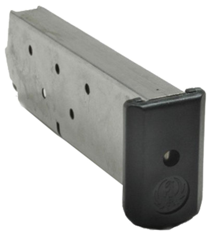 Metal handgun magazine with black base plate