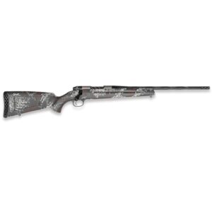 Camouflage bolt-action hunting rifle on white background