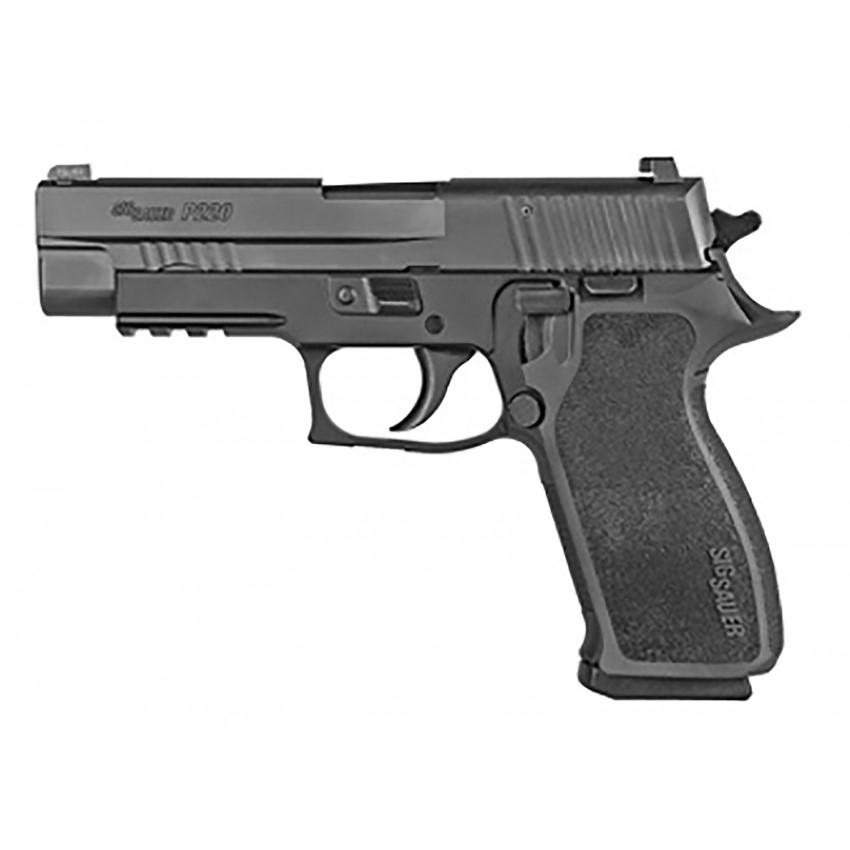 Black semi-automatic handgun on white background