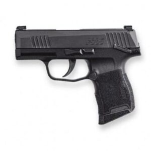 Black semi-automatic handgun on white background