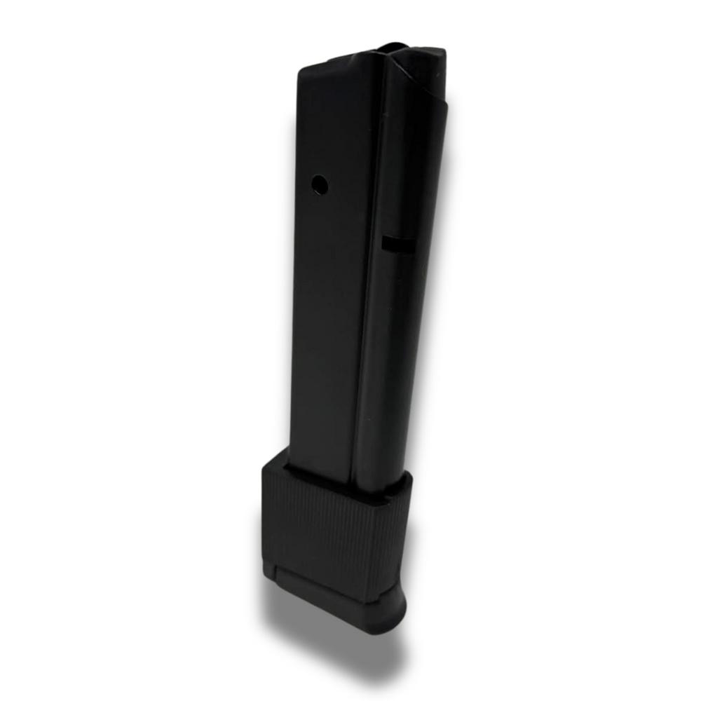 Black handgun magazine on white background