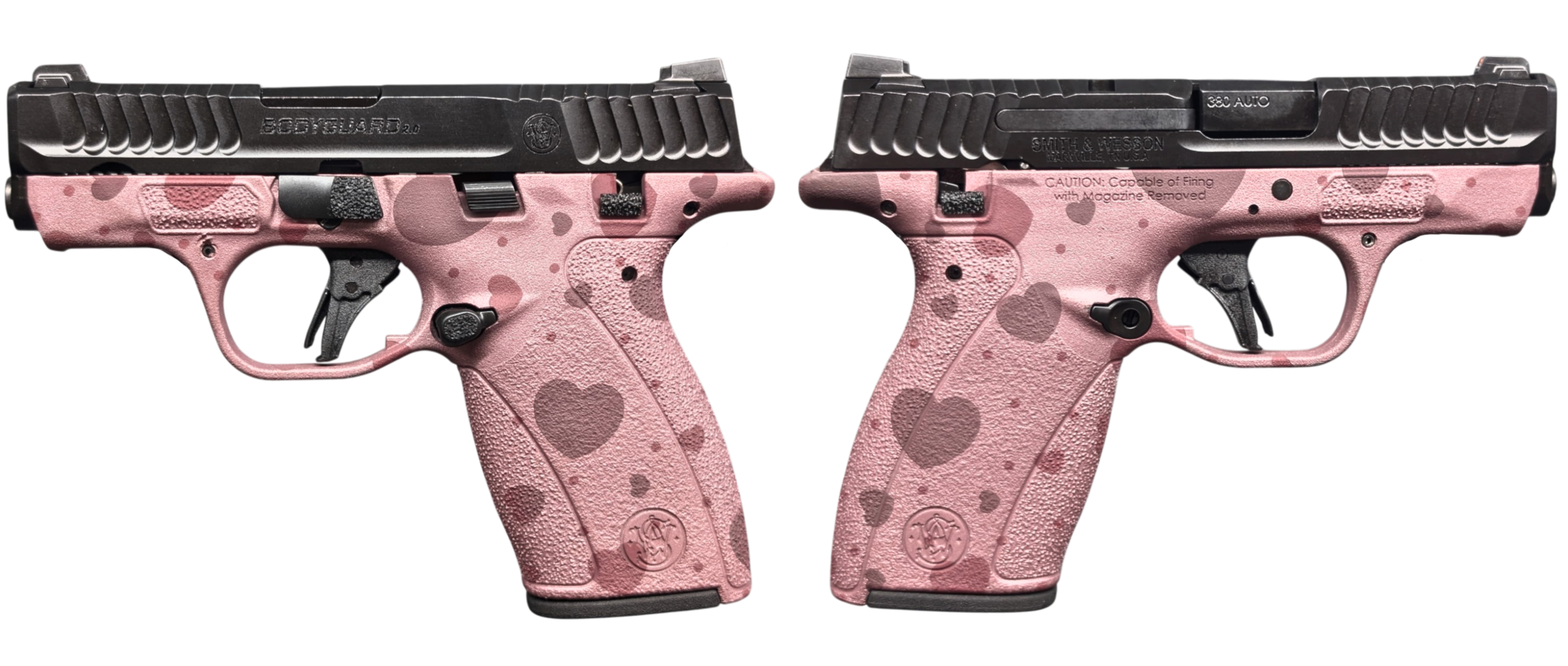 Pink heart-pattern Smith & Wesson Bodyguard pistol
