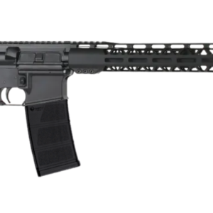Black AR-15 style semi-automatic rifle