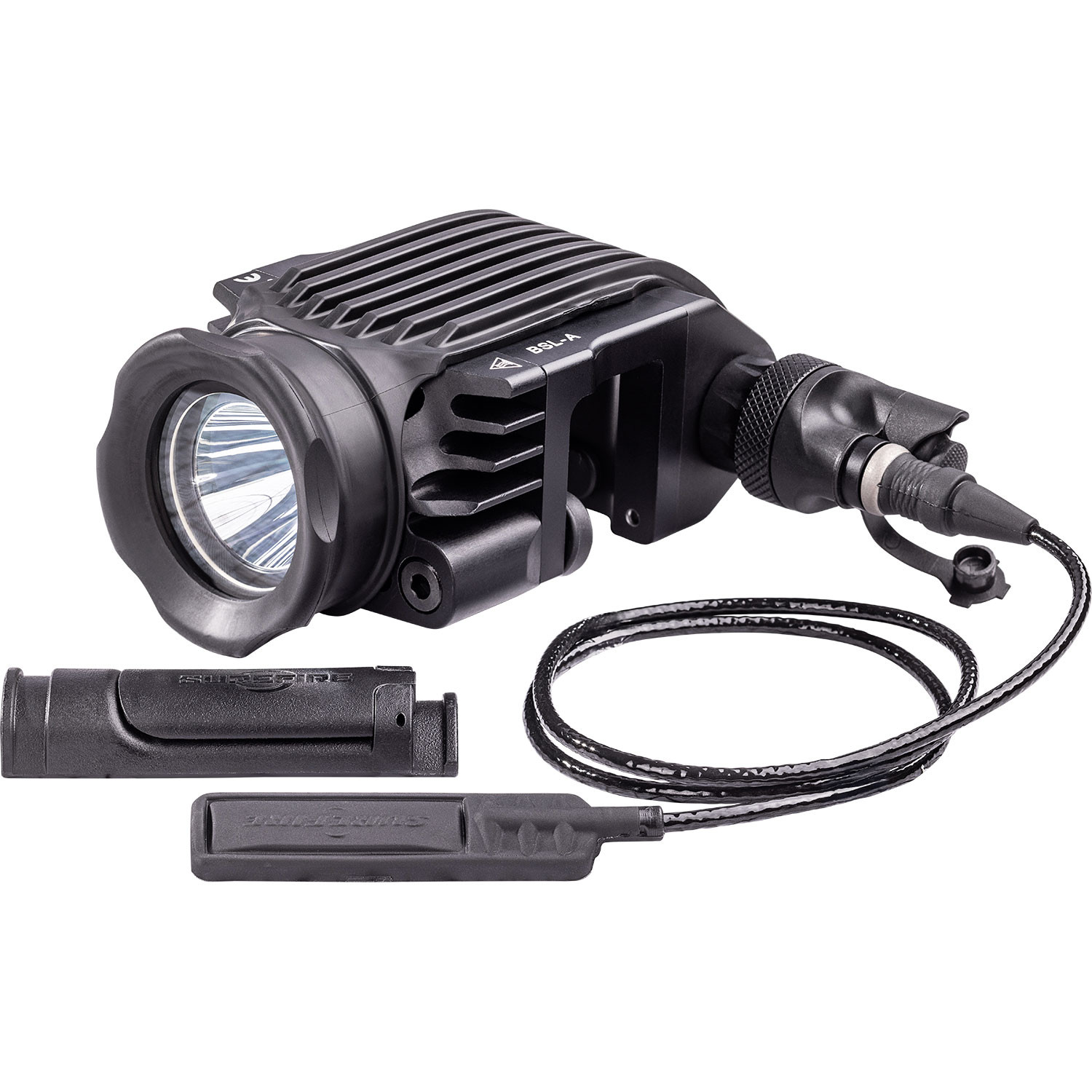 Black tactical weapon light with remote pressure switch