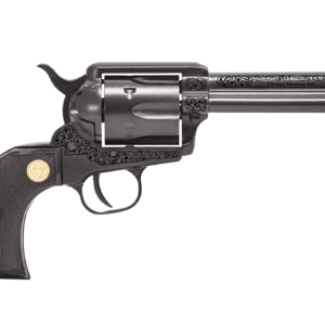 Engraved black revolver with long barrel
