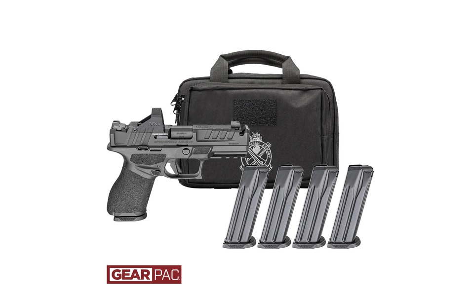 Handgun with optic, four magazines, carrying case