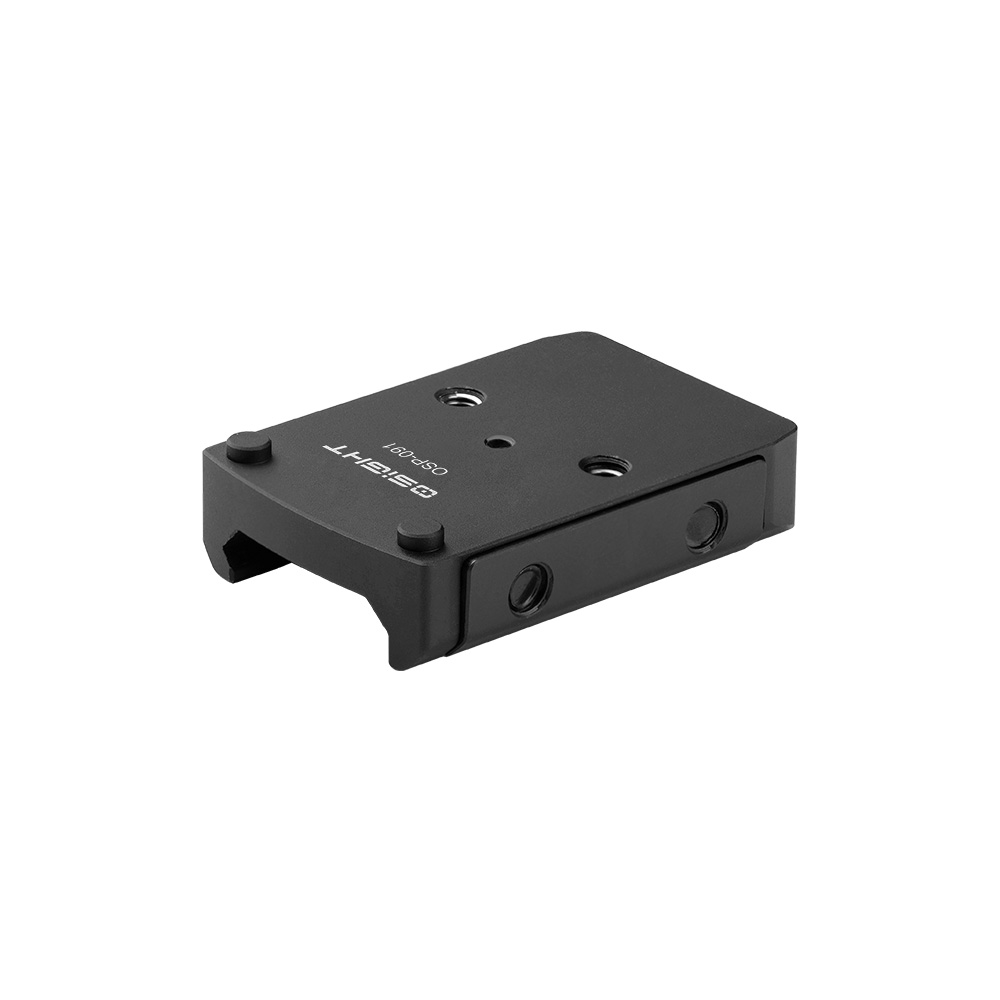 Black metal camera mounting plate with screw holes