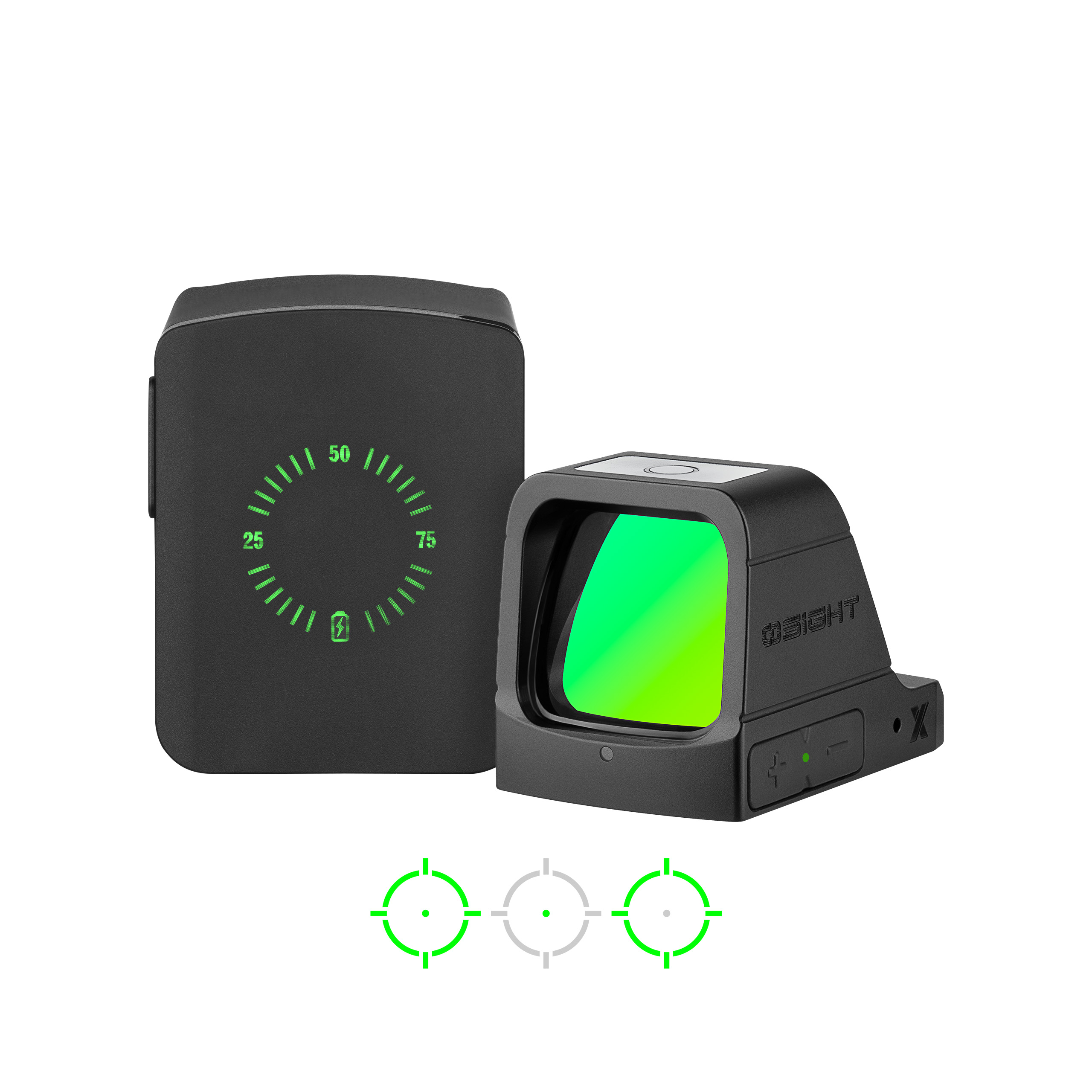 Compact red dot sight with charging case