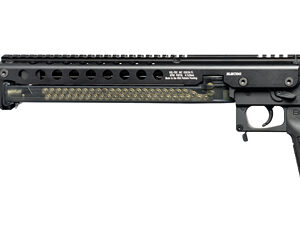 Black tactical shotgun with extended rail system