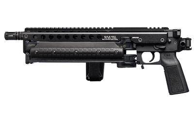 Black tactical grenade launcher with pistol grip