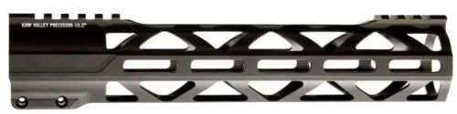 Black aluminum rifle handguard with cutout design