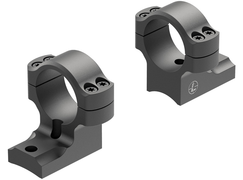Two gray metal rifle scope mounting rings