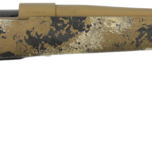 Camouflage bolt-action rifle on white background