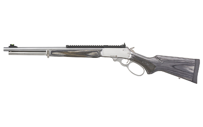 Lever-action rifle with wooden stock and long barrel